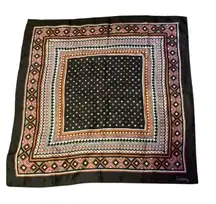 Vintage Echo Silk Scarf Geometric Diamond Print Brown Rust Square