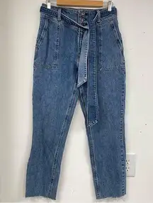 Abercrombie & Fitch Mom Jean High Rise Button Fly Jeans Womens 27 Belted Blue