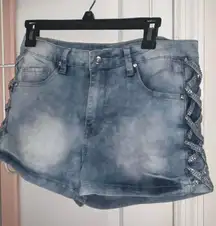 Denim jean shorts with rhinestones Size Large