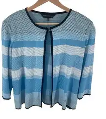 Ming Wang Women's Cardigan Sweater Hook Stripes Open 3/4 Sleeve Blue Size PL