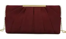 ⚡ Women's Elegant Evening Pleated Satin Simple Classy Dark Red Clutch Bag
