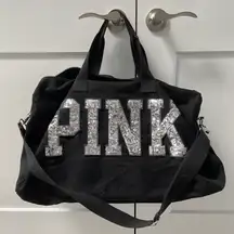 PINK - Victoria's Secret Rare VS PINK Black Canvas Duffle Overnight Bag Bling