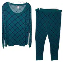 Victoria’s Secret Sz XL Long Pajama Set Teal Purple Black Argyle Plaid