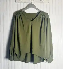 Halara Capulet Olive Green V Neck Long Sleeve Blouse NEW