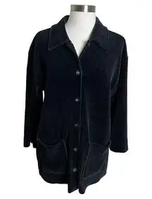 Lizsport Corduroy Blazer Womens Small Black Vintage Stretch Jacket Pockets