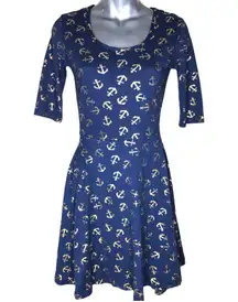 Navy Blue Anchor Sailor Skater Dress 