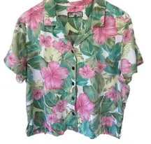 Caribbean Joe Women's Hawaiian Aloha Tropical Floral Button Down Shirt Petite XL