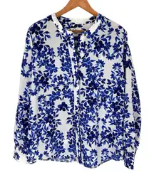 Olivia Culpo x Le Tote Blue Floral Button Down Blouse Long Sleeve size Large NWT
