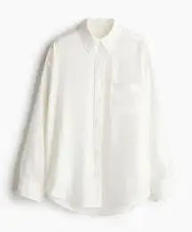H&M Oversized Classic White Button-Up Shirt semi sheer Ivory x Small