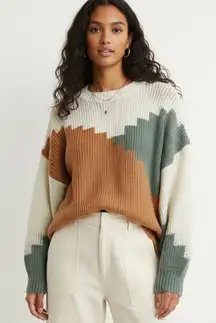 North End Colorblock Chunky Knit Sweater Womens L Multicolor Cozy Southwestern