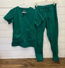 ADAR  Scrub Set XS Green 2-Piece V-Neck‎ Top & Jogger Pants