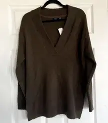 RDI Sweater V Neck Olive Green Long Sleeve Fuzzy Cozy Casual Boho Top Xsmall XS