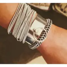 NEW Trendy‎ Silver Guitar String Bracelets Stackable Boho Statement Pieces, OS
