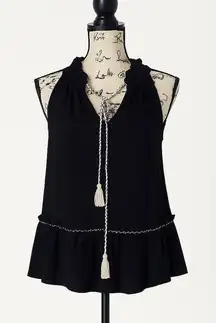 Max Studio Flowy Ruffle Tank Top | Size S | Black Tassel Detail