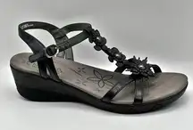 Hammond Black Floral T-Strap Wedge Sandals Women’s 8