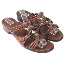 Cole Haan Womens Size 8 AA Leather Southwestern Country Sandals Metal TINY FLAW