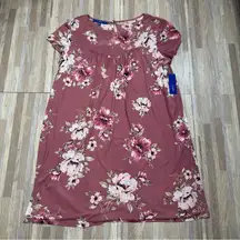 Apt. 9 Pink Short Sleeve Floral Sleep Dress with Sheer Shoulders NWT, Size XL