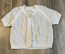 JH Collectibles Grey w/Sparkles Short Sleeve Button Up Sweater Size 2X