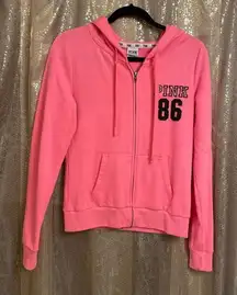 PINK Victorias Secret bright pink 86 full zip hoodie sweatshirt, S