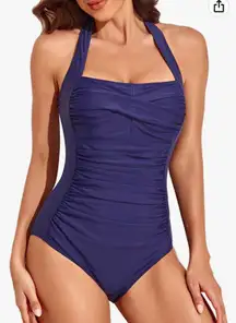 Smismivo Tummy Control Swimwear Halter  Slimming Vintage Retro Swimsuit Womens Ruched Push Up Bathing Suit