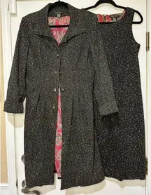 Etcetera Women's Size 8 Trench Coat and Dress 2 Piece Outfit Set Black Brown EUC