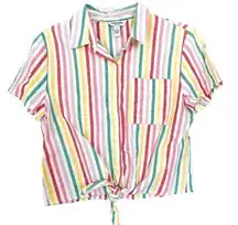 Arizona Jeans Arizona Jean Co White Muliticolor Striped Button Down Short Sleeve Shirt Medium