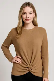 Offline by Aerie Sweater Woman's Size Small Tan Twist Front Neutral‎ Soft