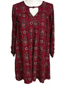 Size XXS Burgundy Floral Keyhole Neck Ladder Cut Outs Mini Dress