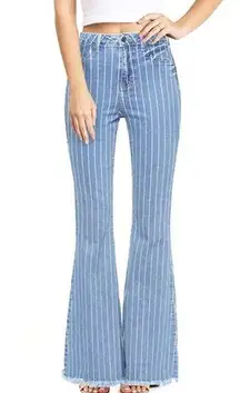 Cello  Bell Bottom Jeans Flare Blue White Stripe Size 3 Denim