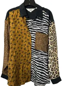 Vintage Animal Print Panel Silk Shirt Large S.L.B. By Sunny Leigh
