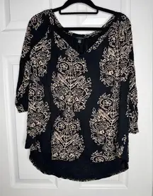 LUCKY BRAND Black Floral Flowey‎ Viscose Top Size 1XL