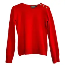 Lauren Ralph Lauren Cashmere Sweater Crewneck Shoulder Detail Pullover Red PS