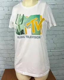 MTV Shirt womens Small 19x24 logo Music cactus dessert logo white