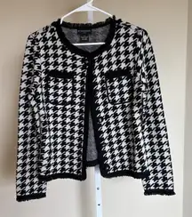 Sutton Studio‎ Houndstooth Black White Cardigan 100% Merino Wool Petite Small