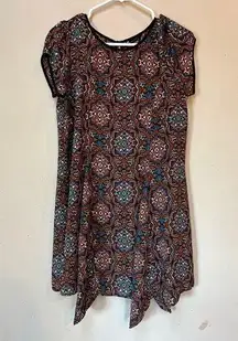 Trixxi  Women’s Orange Blue Colorful Paisley Boho Flowy Sheer Mini Dress Medium