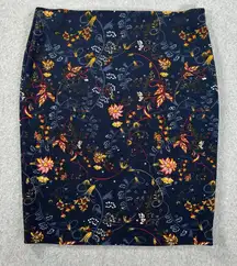 Jules and Leopold Floral Pencil Skirt Women's Large Blue Textured Elastic Waist