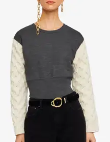 Zara Basics Cable Knit Balloon Sleeve Sweater Gray & Cream Size M