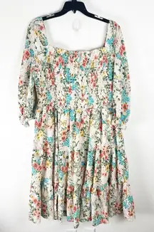 BALTIC BORN Marta Tiered Floral 3/4 Sleeves Smocked Midi Dress Cottagecore 3XL