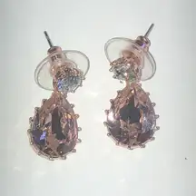 Elegant Rose Gold Tone Pink Teardrop Crystal Earrings