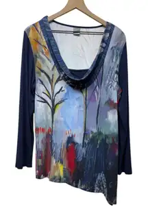 Simply Art by Dolcezza Top Women Sz‎ L Colorful Artsy Art to Wear Lagenlook