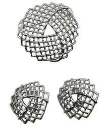 Sarah Coventry Silver Tone Woven Knot Trellis Brooch Pin And Clip Earring Set‎