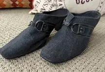 AEROSOLES In A Cinch Slide On Mule Flannel Black and Gray with Silver Accents