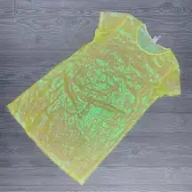 Sequin Lucy in the sky midi dress / long shirt / yellow holographic sequin dress