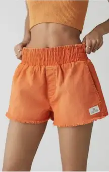 Urban Outfitters BDG Medium Pull On Denim Boxer Shorts Orange Frayed Hem Cotton