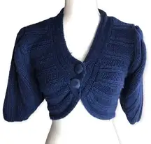 Bilingual Wool Blend Ribbed Knit Cropped Button Front Cardigan