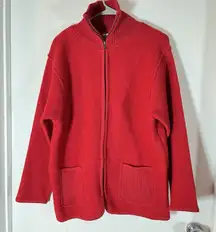 Coldwater Creek Womens Sz M Full Zip Jacket Red 100% Wool Granny core