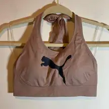 Puma Tan Bow Halter Sports Bra EUC Small