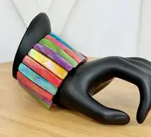 Mother Of Pearl Abalone Luster Seashell Elastic Stretch Cuff Bracelet Rainbow