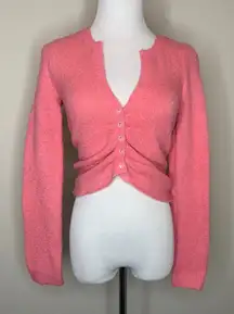 Pink Ruched Front Button Cardigan Cropped Sz Medium