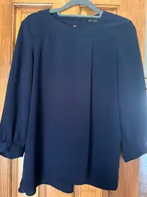 Zara Basic Pleated Blouse Top Women’s XS Navy 3/4 Sleeve Casual